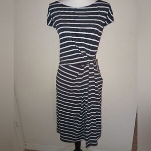 LOFT Black and White Striped Stretch Dress XL
